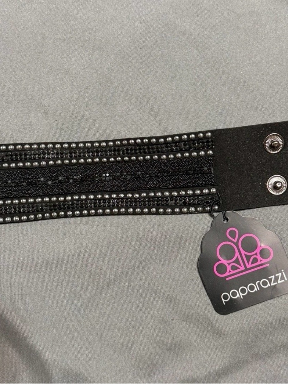 Paparazzi Black Multi-Row Rhinestone & Stud Stretch Belt